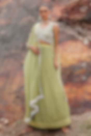 Mint Green Viscose Crushed Lehenga Set by Label Moni K at Pernia's Pop Up Shop