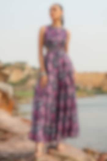 Purple Chiffon Floral Printed Jumpsuit by Label Moni K at Pernia's Pop Up Shop