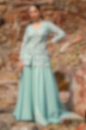 Mint Green Viscose Party Wear Sharara Set by Label Moni K at Pernia's Pop Up Shop