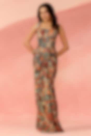 Multicoloured Crepe Geometric Printed Drape Skirt Set by Label Moni K at Pernia's Pop Up Shop