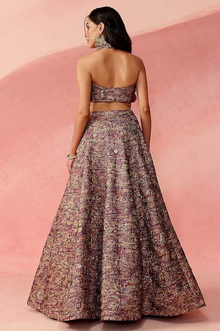 Maroon Jacquard Mirror Hand Embroidered Lehenga Set by Label Moni K at Pernia's Pop Up Shop