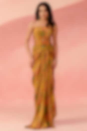 Sunset Ochre Ombre Crepe Printed Draped Skirt Set by Label Moni K at Pernia's Pop Up Shop