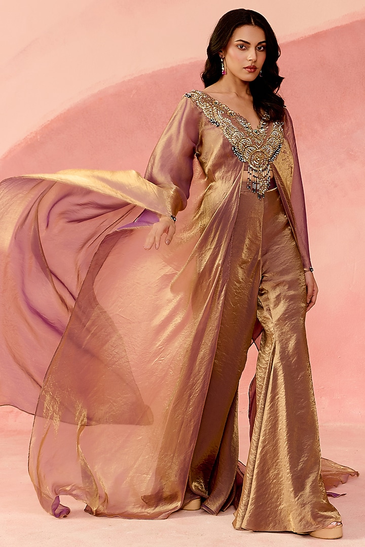 Rose Gold Fendi Organza Embellished Kaftan Set by Label Moni K at Pernia's Pop Up Shop