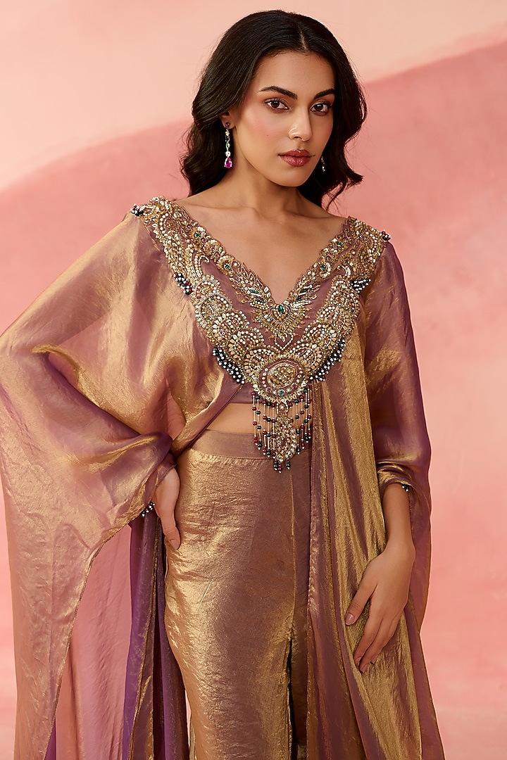 Rose Gold Fendi Organza Embellished Kaftan Set by Label Moni K at Pernia's Pop Up Shop