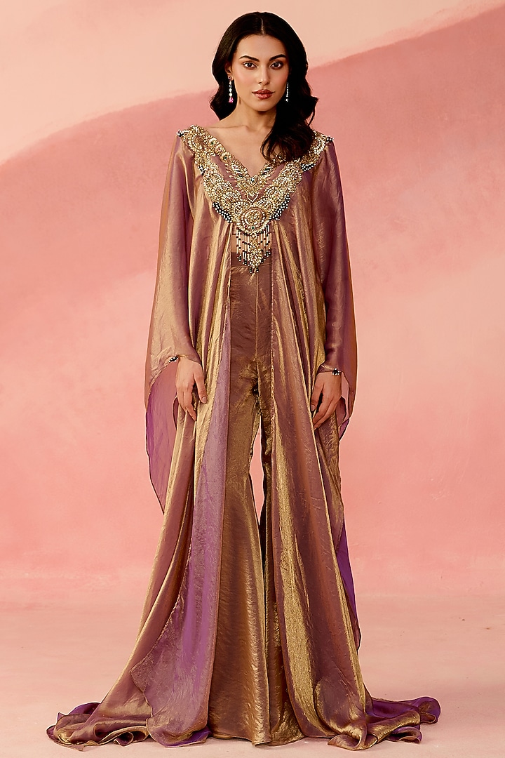 Rose Gold Fendi Organza Embellished Kaftan Set by Label Moni K at Pernia's Pop Up Shop