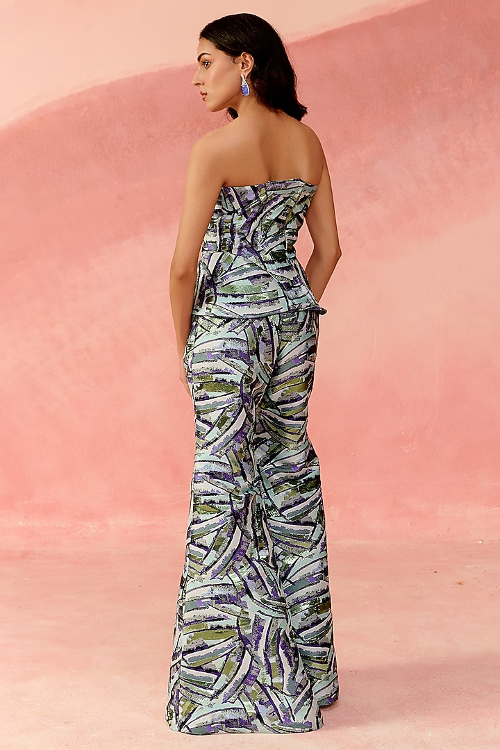 Blue Jacquard Crystal-Embellished Co-Ord Set by Label Moni K at Pernia's Pop Up Shop