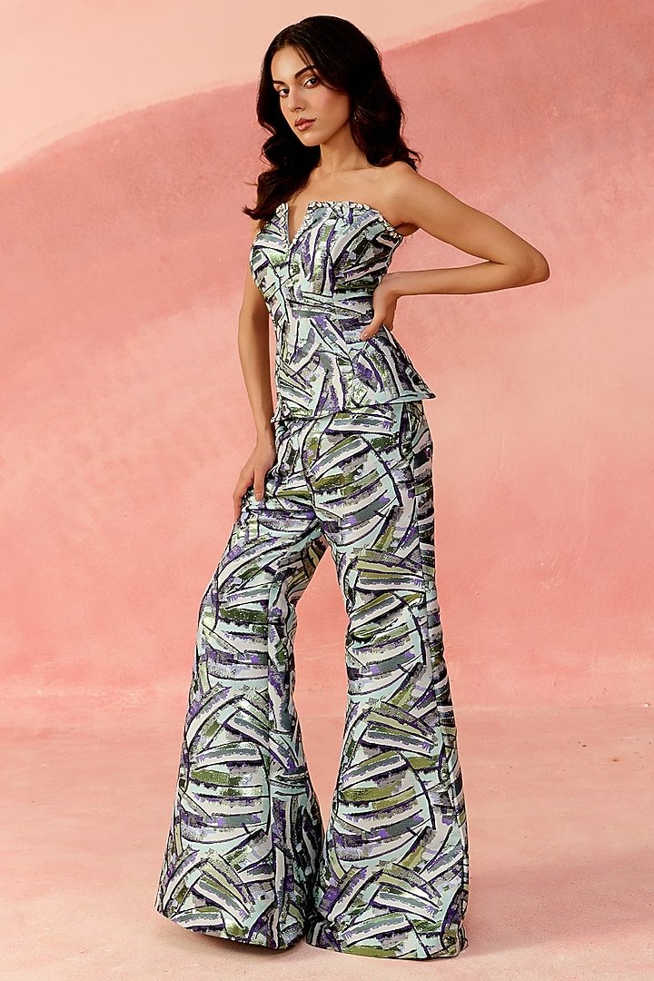 Blue Jacquard Crystal-Embellished Co-Ord Set by Label Moni K at Pernia's Pop Up Shop
