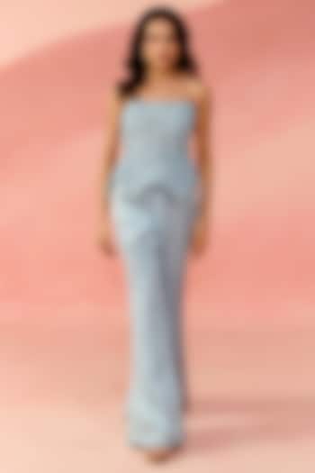 Powder Blue Chemical Lace Corset & Satin Organza Co-Ord Set by Label Moni K at Pernia's Pop Up Shop