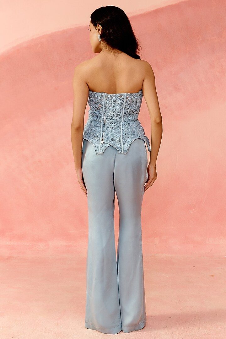 Powder Blue Chemical Lace Corset & Satin Organza Co-Ord Set by Label Moni K at Pernia's Pop Up Shop