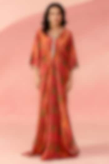 Sunset Ochre Ombre Crepe Mirror Embellished Kaftan by Label Moni K at Pernia's Pop Up Shop
