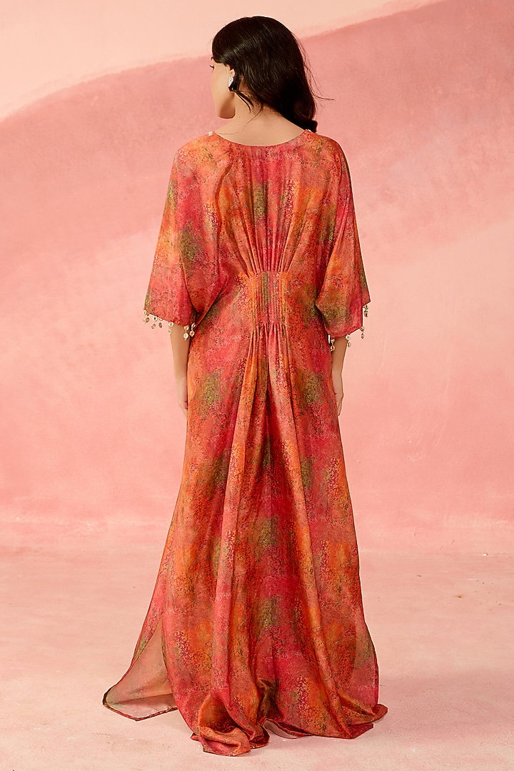 Sunset Ochre Ombre Crepe Mirror Embellished Kaftan by Label Moni K at Pernia's Pop Up Shop