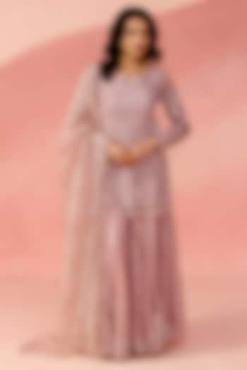 Rose Pink Pure Tissue Organza Sequin Embellished Bridal Sharara Set by Label Moni K at Pernia's Pop Up Shop