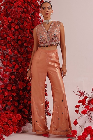 Peach Organza Pant Set by Label Moni K