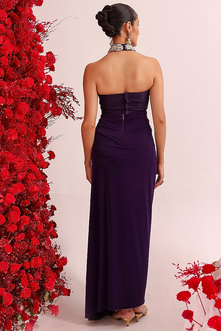 Wine Lycra Draped Skirt Set by Label Moni K at Pernia's Pop Up Shop
