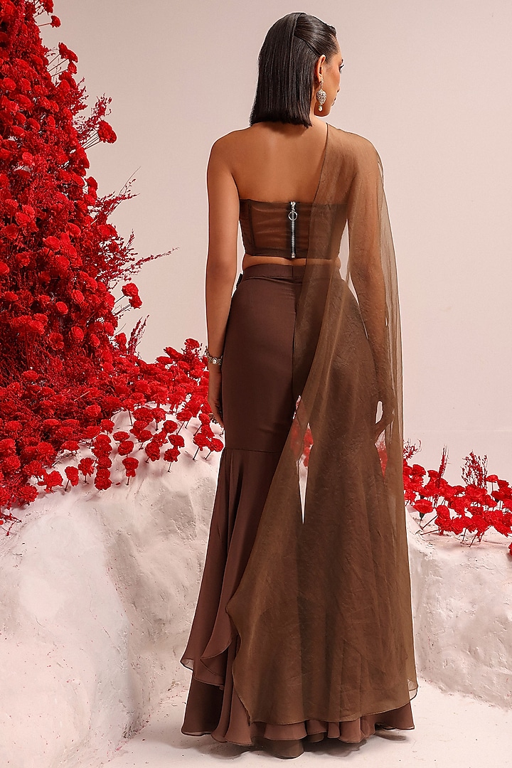 Brown Georgette Layered Party Wear Sharara Set by Label Moni K at Pernia's Pop Up Shop