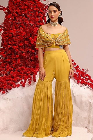 Yellow Georgette Gharara Set by Label Moni K