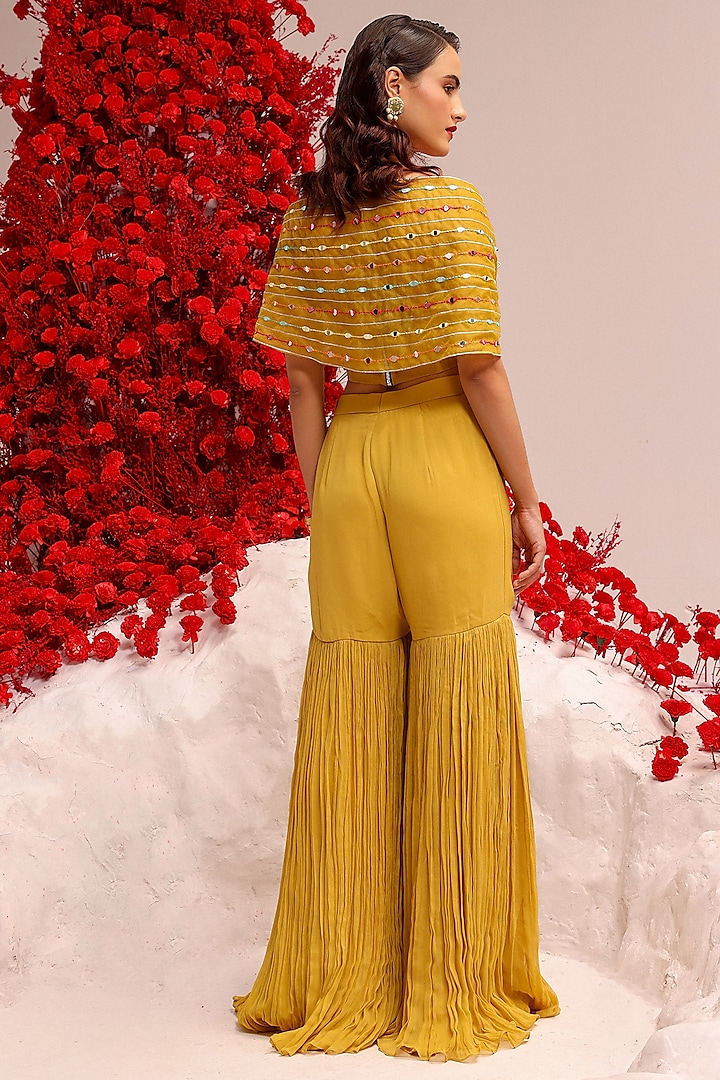 Yellow Georgette Gharara Set by Label Moni K at Pernia's Pop Up Shop