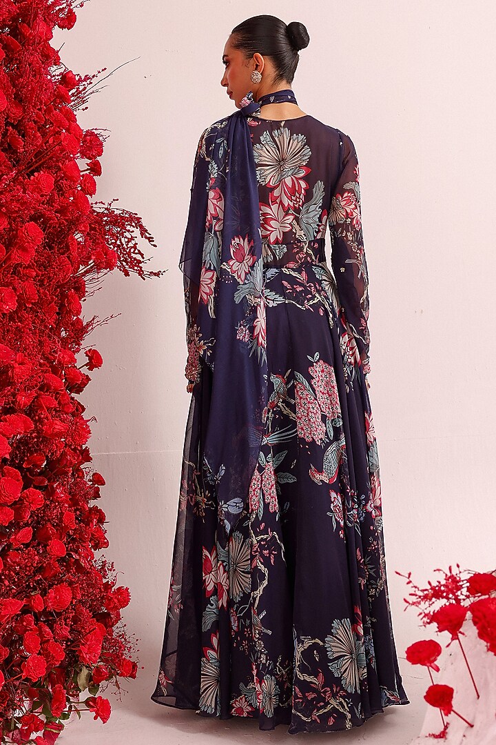 Purple Georgette Printed & Handwork Party Wear Anarkali Set by Label Moni K at Pernia's Pop Up Shop