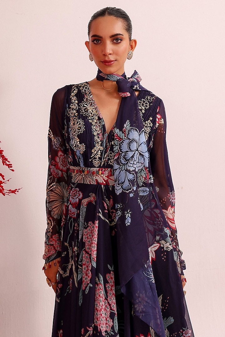 Purple Georgette Printed & Handwork Party Wear Anarkali Set by Label Moni K at Pernia's Pop Up Shop