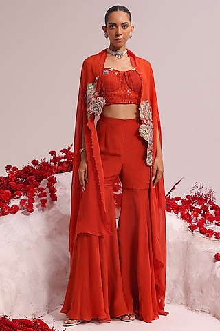 Rust Organza Sharara Set by Label Moni K