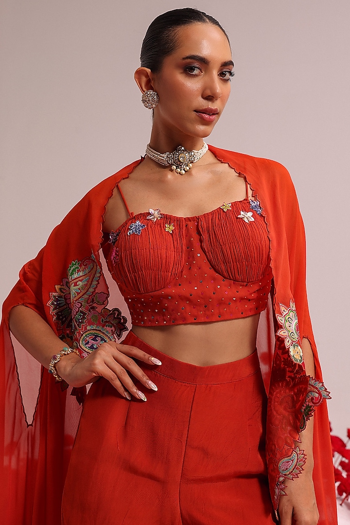 Rust Organza Party Wear Sharara Set by Label Moni K at Pernia's Pop Up Shop