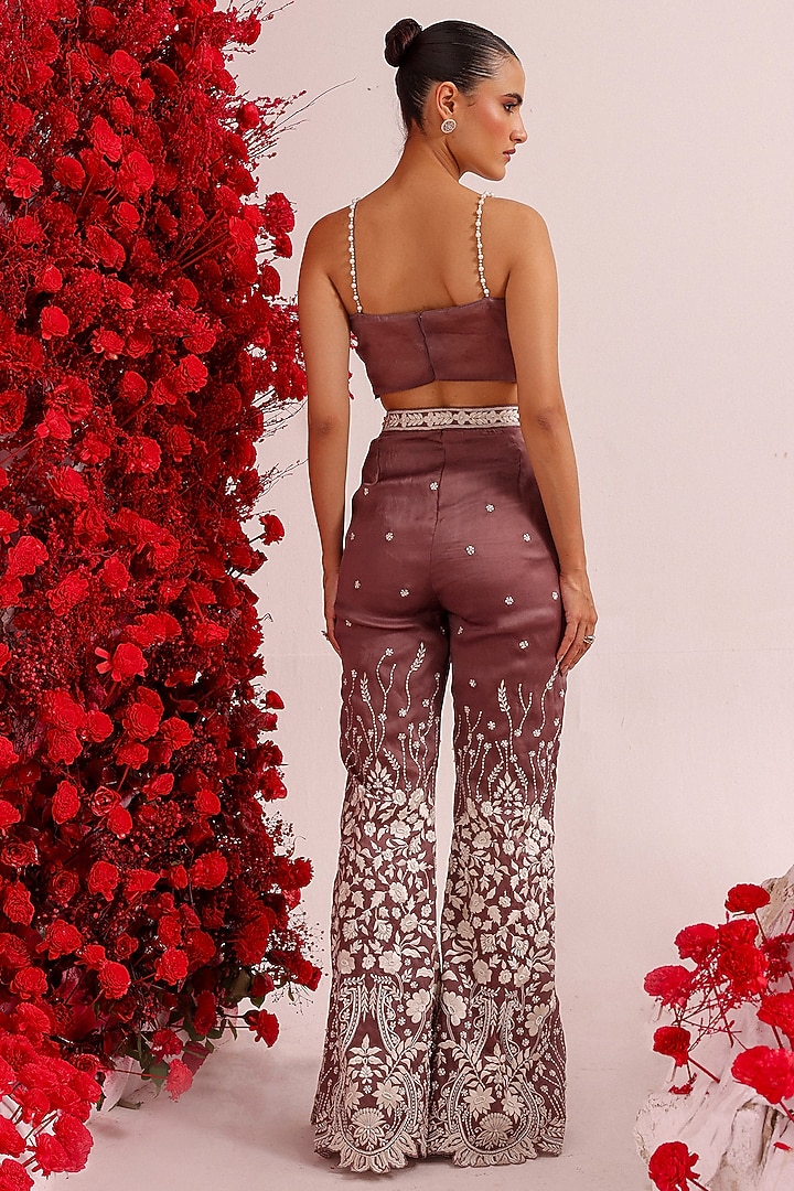 Dark Mauve Organza Pearl & Resham Work Co-Ord Set by Label Moni K at Pernia's Pop Up Shop