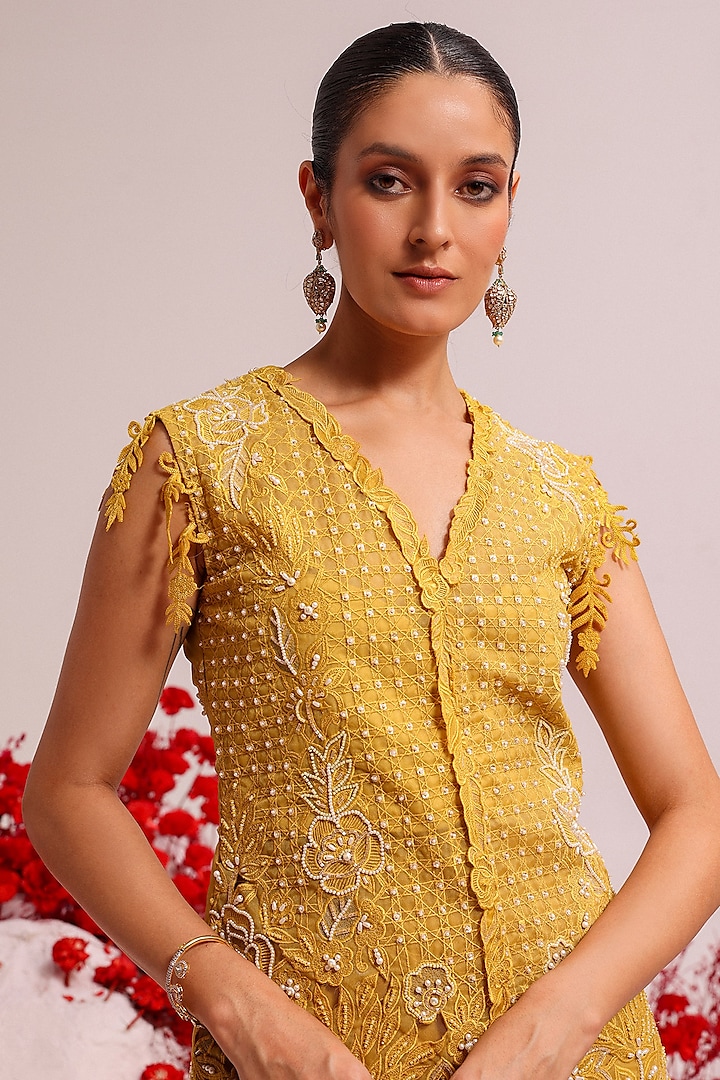 Yellow Georgette Wedding Sharara Set by Label Moni K at Pernia's Pop Up Shop