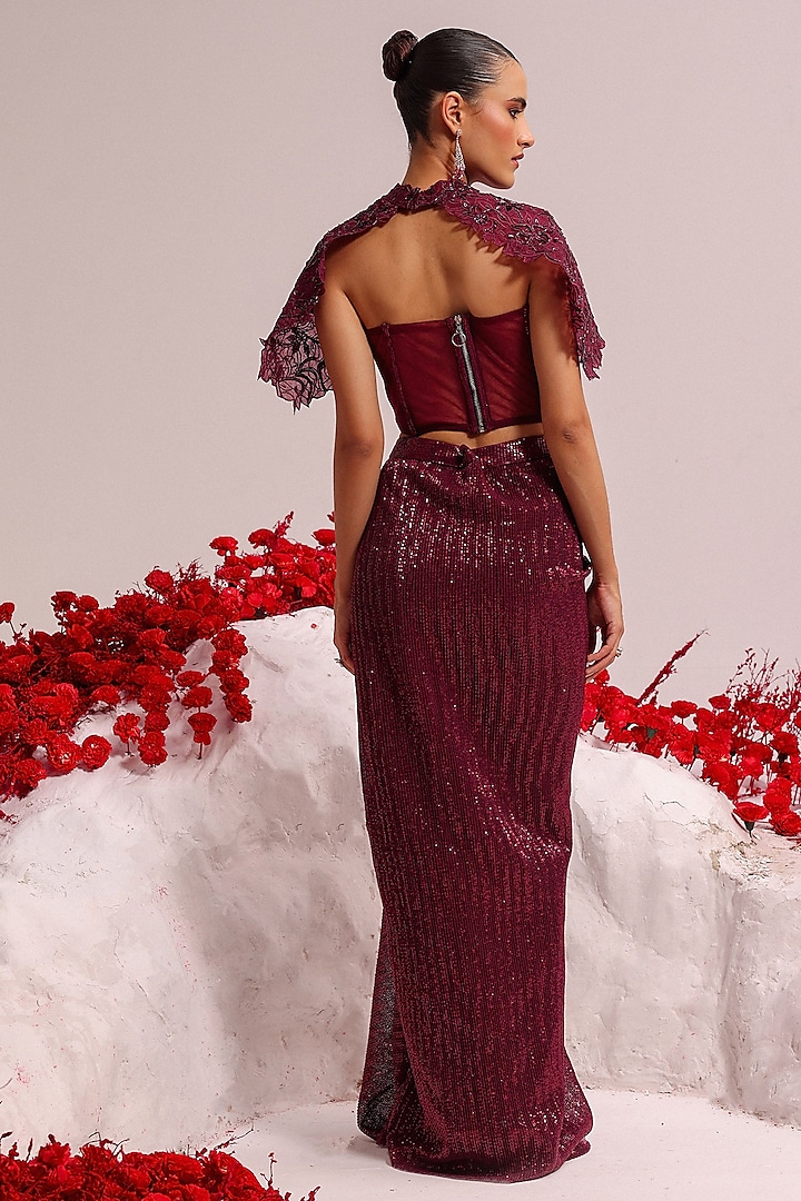 Lavender Net Sequins Cutwork Skirt Set by Label Moni K at Pernia's Pop Up Shop