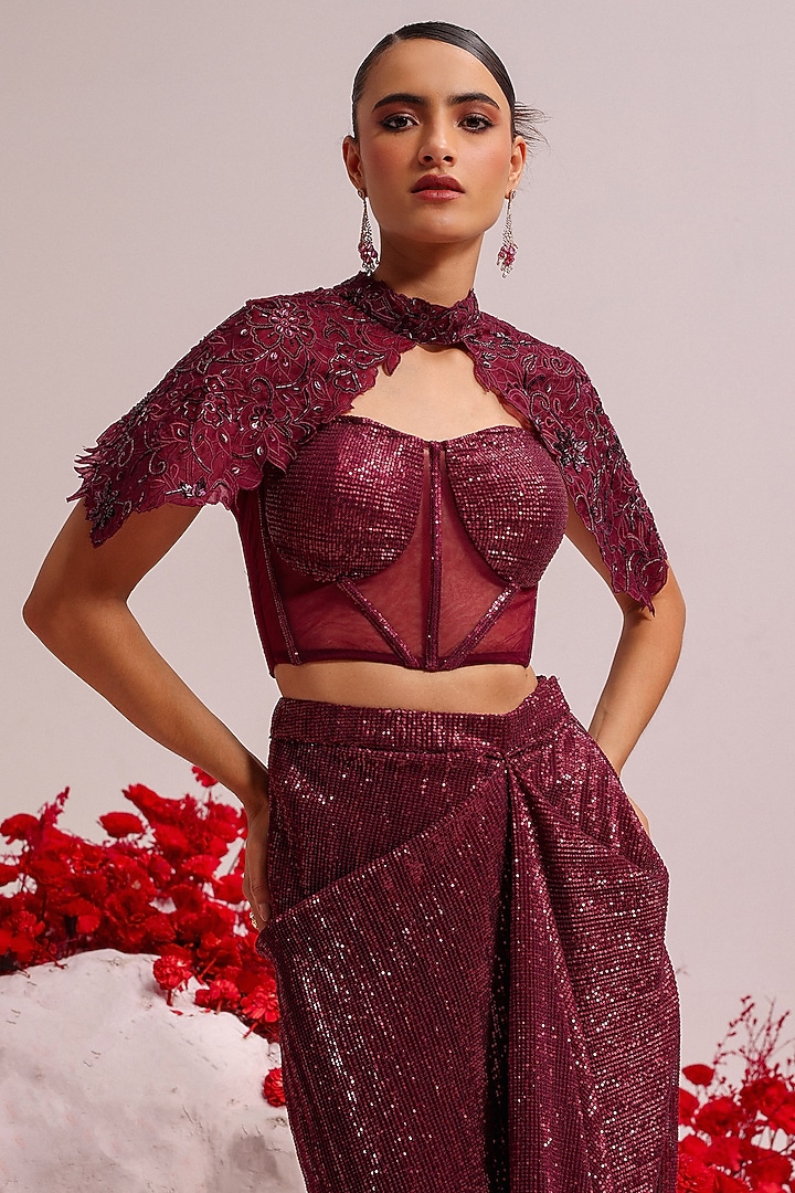 Lavender Net Sequins Cutwork Skirt Set by Label Moni K at Pernia's Pop Up Shop