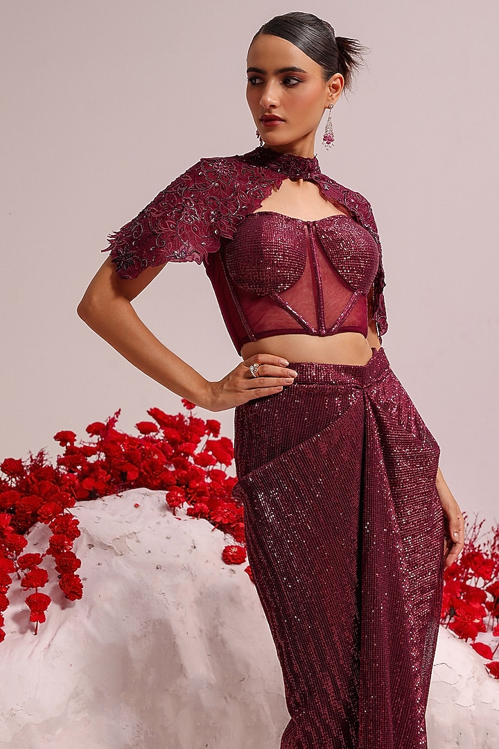 Lavender Net Sequins Cutwork Skirt Set by Label Moni K at Pernia's Pop Up Shop
