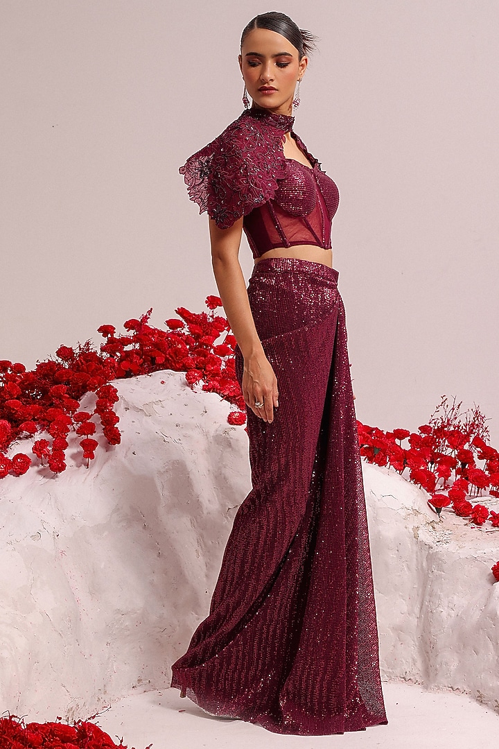 Lavender Net Sequins Cutwork Skirt Set by Label Moni K at Pernia's Pop Up Shop