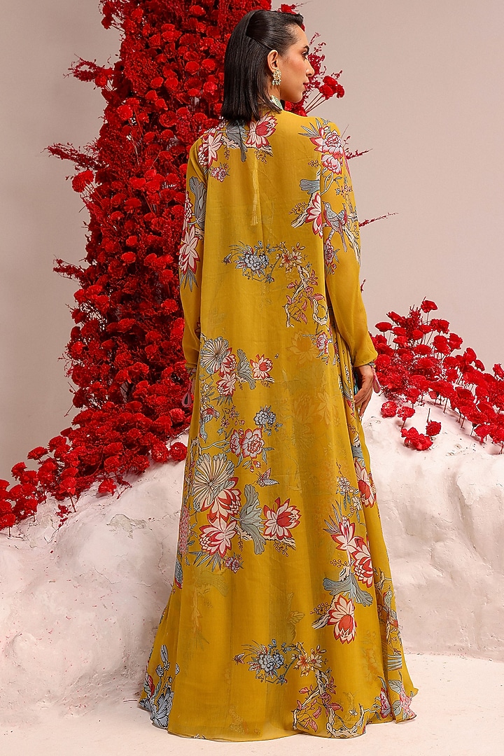 Yellow Georgette Printed Skirt Set by Label Moni K at Pernia's Pop Up Shop