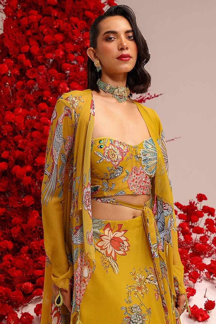 Yellow Georgette Printed Skirt Set by Label Moni K at Pernia's Pop Up Shop