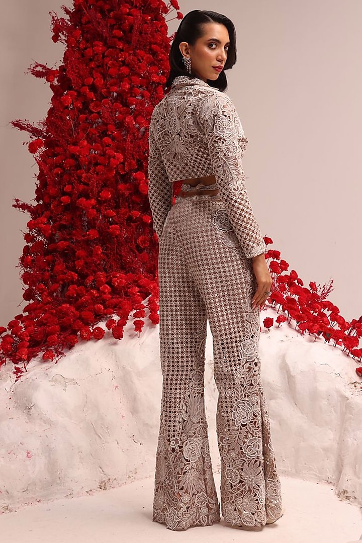 Champagne Organza Bead & Cutdana Embroidered Co-Ord Set by Label Moni K at Pernia's Pop Up Shop