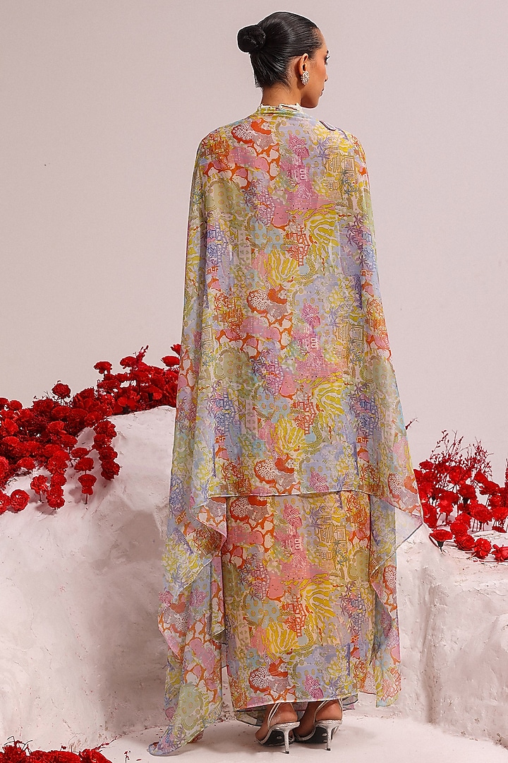 Multi-Colored Georgette Printed Draped Skirt Set by Label Moni K at Pernia's Pop Up Shop