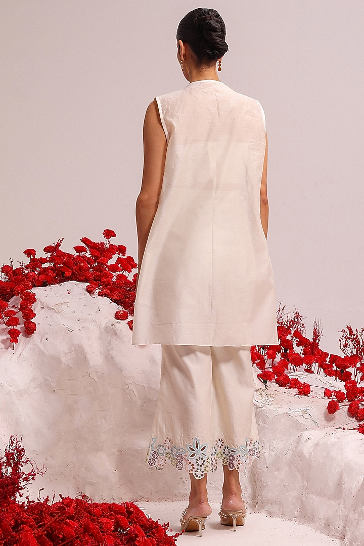Ivory Silk Chanderi Cutwork Co-ord Set by Label Moni K at Pernia's Pop Up Shop