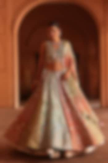 Multi-Colored Chanderi Organza Mirror Work Wedding Lehenga Set by Label Moni K at Pernia's Pop Up Shop