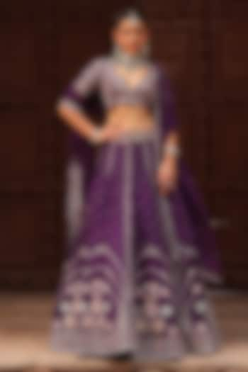 Purple Raw Silk Resham & Zardosi Embroidered Wedding Lehenga Set by Label Moni K at Pernia's Pop Up Shop