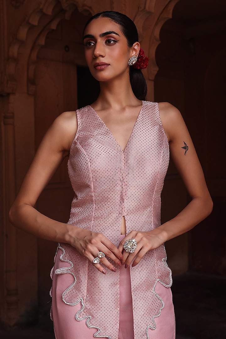 Pink Organza & Georgette Swarovski Co-Ord Set by Label Moni K at Pernia's Pop Up Shop