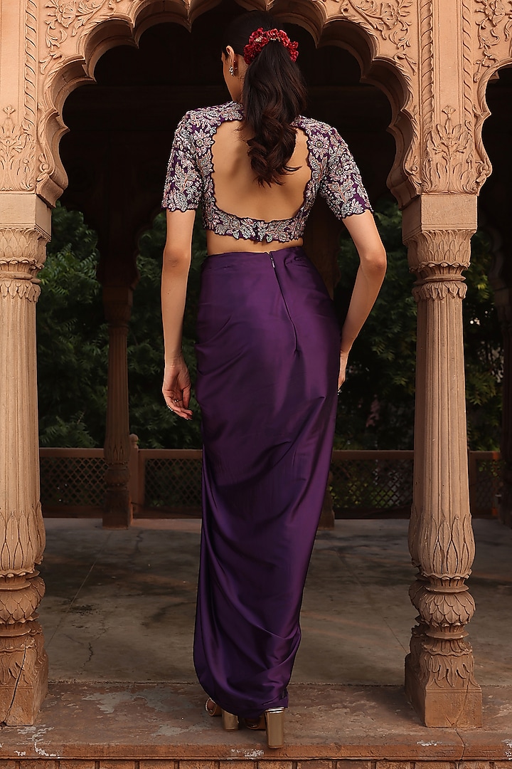 Purple Organza Floral Embroidered Cape Set by Label Moni K at Pernia's Pop Up Shop