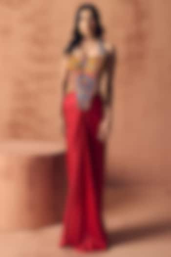 Fuchsia Red Satin Skirt Set by Label Moni K at Pernia's Pop Up Shop