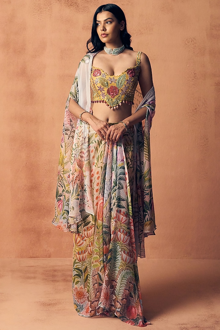 Pale Blue Georgette & Organza Skirt Set by Label Moni K at Pernia's Pop Up Shop