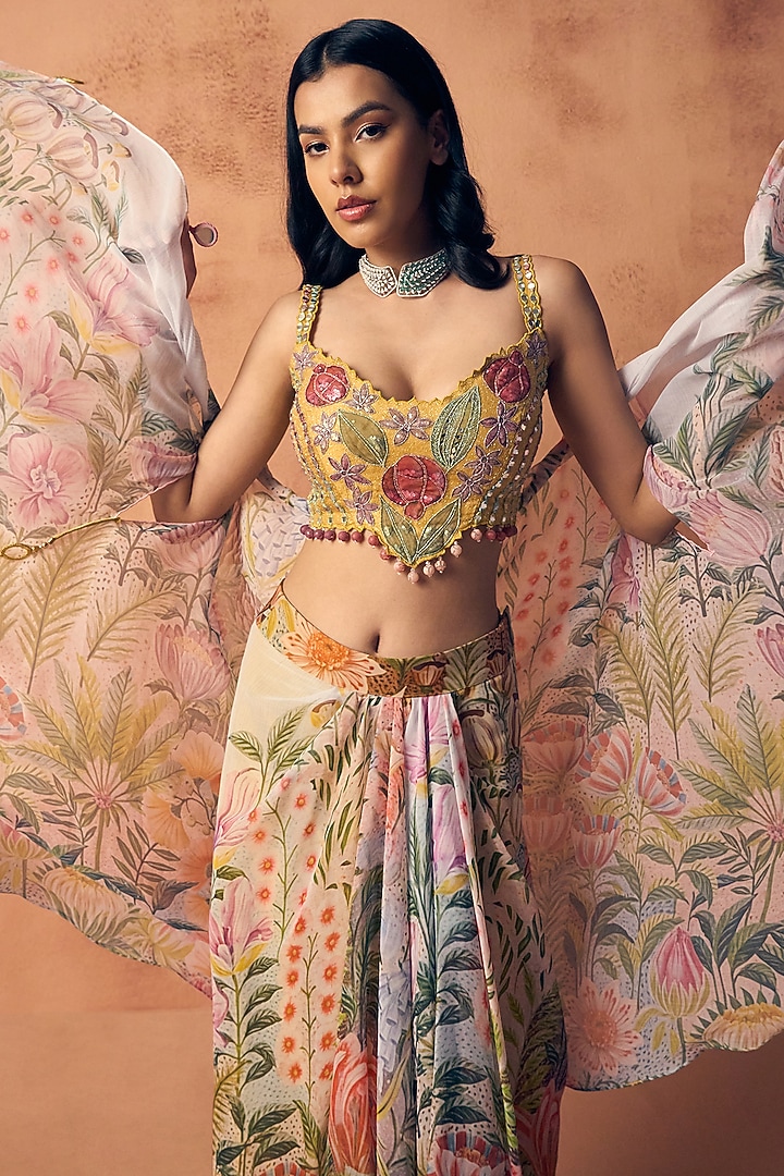 Pale Blue Georgette & Organza Skirt Set by Label Moni K at Pernia's Pop Up Shop