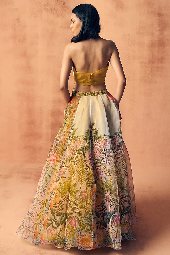 Multi-Coloured Organza Floral Printed Lehenga Set by Label Moni K at Pernia's Pop Up Shop
