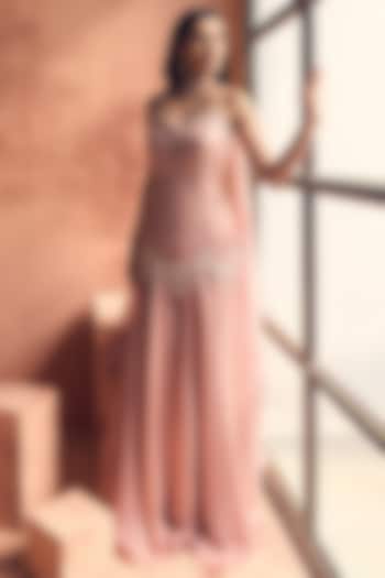 Pastel Pink Metallic Tissue Georgette Party Wear Sharara Set by Label Moni K at Pernia's Pop Up Shop