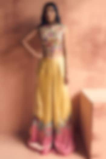 Yellow & Pink Metallic Tissue Georgette Party Wear Sharara Set by Label Moni K at Pernia's Pop Up Shop