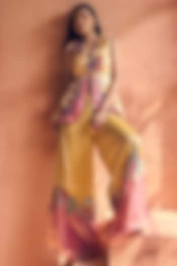 Yellow & Pink Metallic Tissue Georgette Party Wear Sharara Set by Label Moni K at Pernia's Pop Up Shop