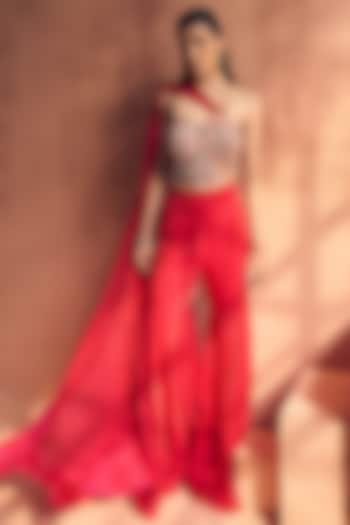 Hot Pink Metallic Tissue Georgette & Organza Party Wear Sharara Set by Label Moni K at Pernia's Pop Up Shop