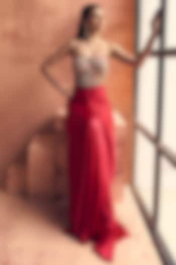 Fuchsia Pink Satin & Organza Draped Skirt Set by Label Moni K at Pernia's Pop Up Shop