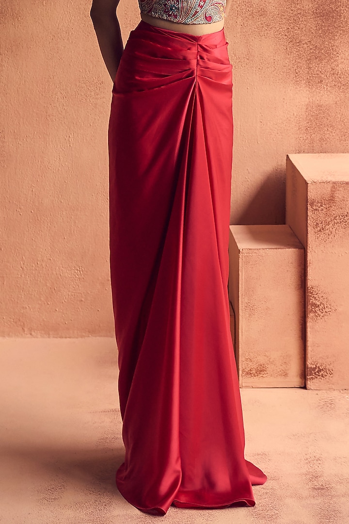 Fuchsia Pink Satin & Organza Draped Skirt Set by Label Moni K at Pernia's Pop Up Shop